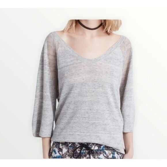 Zadig & Voltaire 100% Linen Elbow Sleeve Embellished Sweater Women's Size M Gray - Picture 1 of 9